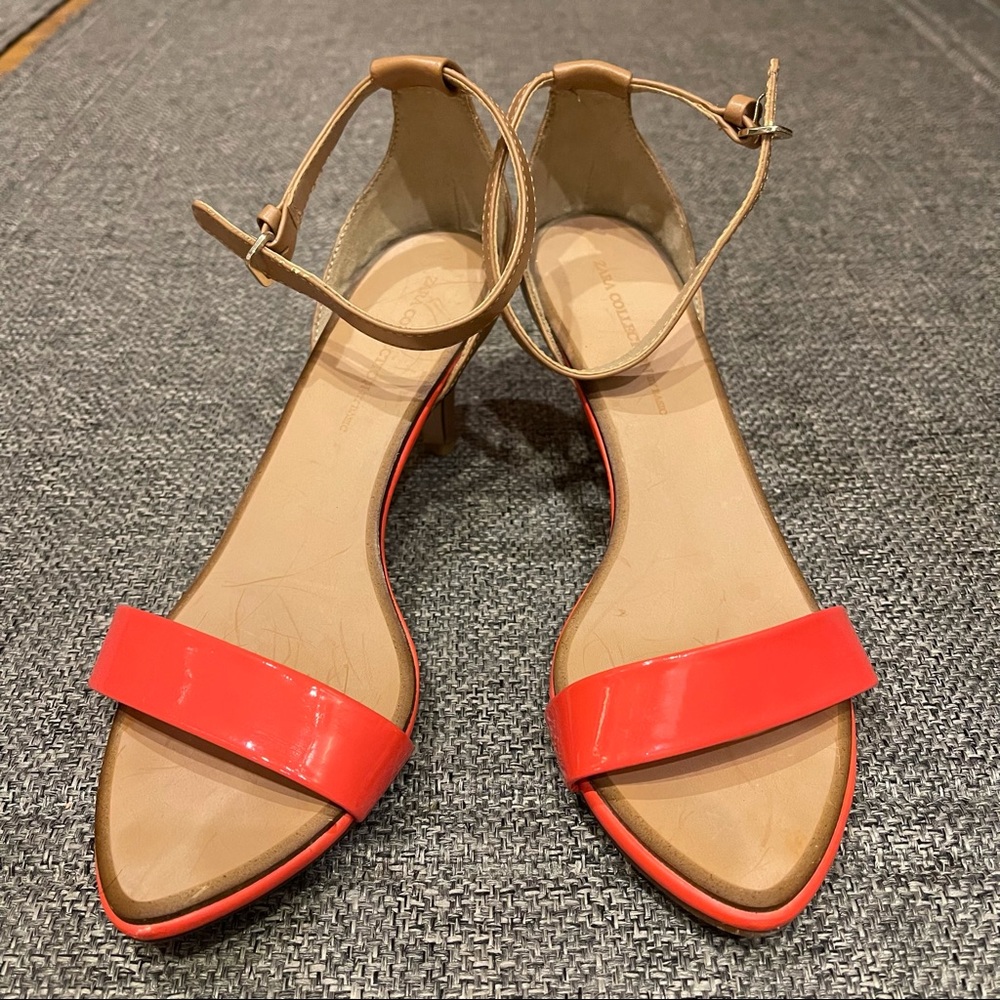 Zara Collection Women’s Neon Orange Ankle Strap Sandals, size 7